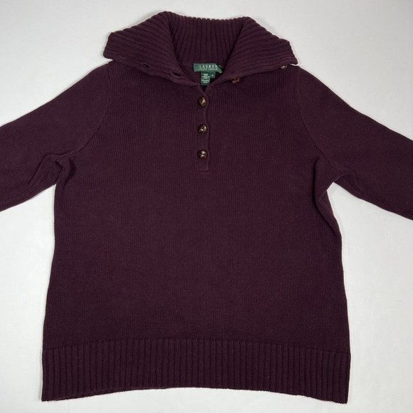 Ralph Lauren Woman’s Turtleneck Cotton Burgundy Sweater, Leather Buttons Sz 1X - Picture 8 of 11